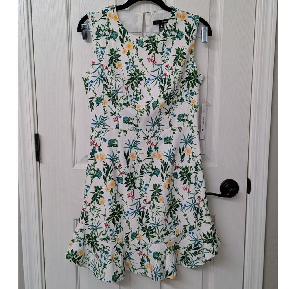 NWT! AQUA Floral Print Sleeveless Ruffle Hem Dress | SZ Small